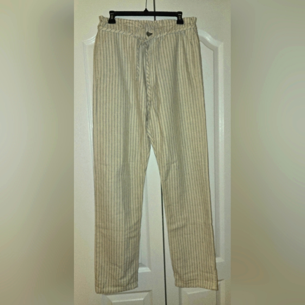 rag & bone Natural Stripe Tie Straight Pant Linen Blend 29